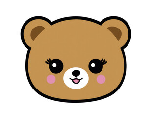 Cute bear face motif, simple flat illustration with bold outline lines, white background