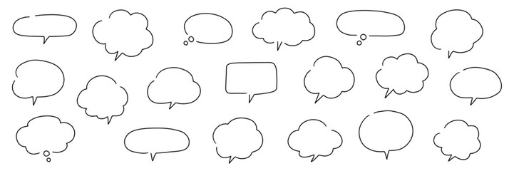 手描きの吹き出しのベクターイラストセット。ふきだし、フレーム、おしゃれ、手書き、シンプル