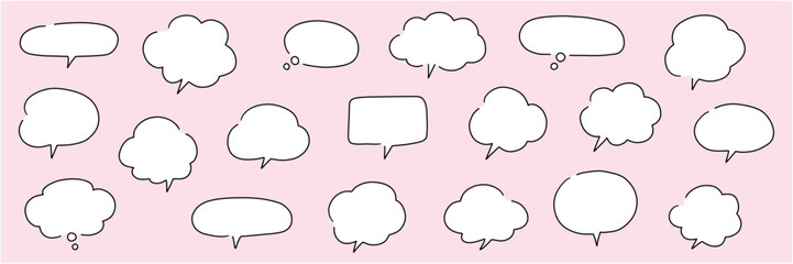 手描きの吹き出しのベクターイラストセット。ふきだし、フレーム、おしゃれ、手書き、シンプル