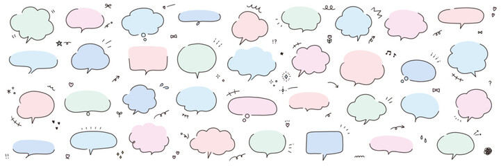 手書き風のシンプルな吹き出しのベクターイラストセット。ふきだし、フレーム、おしゃれ、落書き