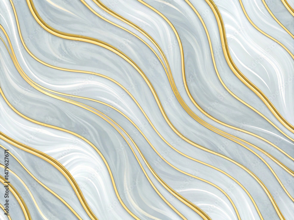 Poster luxurious gold wave lines on soft marble texture seamless pattern background