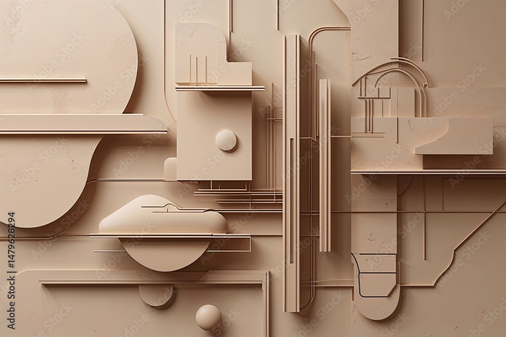 Aufkleber beige abstract interpretation with vector lines and shapes