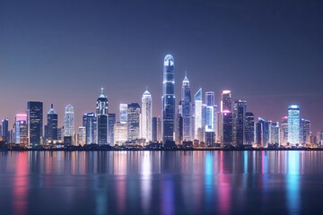 Fototapeta premium Shimmering Urban Skyline Display: Soft Focus Visualization of a Modern Metropolis