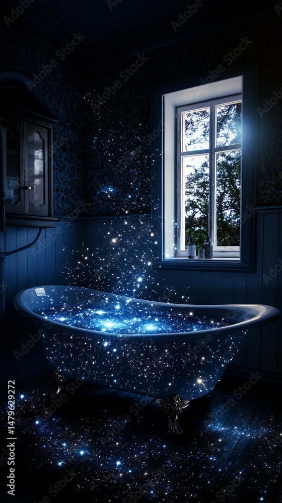 Poster mysterious doorway in dark environment with neon light effects and abstract patterns creating a futu