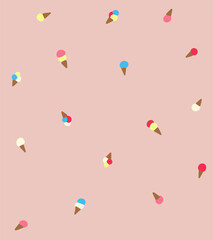 Retro Colorful Seamless Pattern Design with Ice Cream on Soft Pink Background