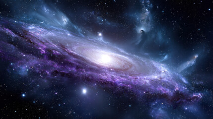 Naklejka premium Majestic Spiral Galaxy in Deep Space Stunning Cosmic Background Image featuring vibrant nebulae and starlight