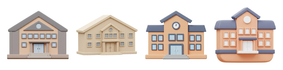 Fototapeta premium School Building Icons – Front View – PNG Clipart Set