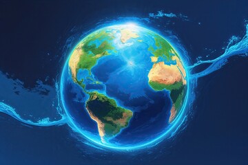 Naklejka premium Vibrant Oceanic Blue Globe Artwork Stunning Digital Geography Landscape