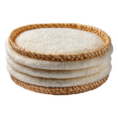 Stack of Soft White Cotton Rounds in a Woven Rattan Basket Perfect for Spa Bathroom or Beauty