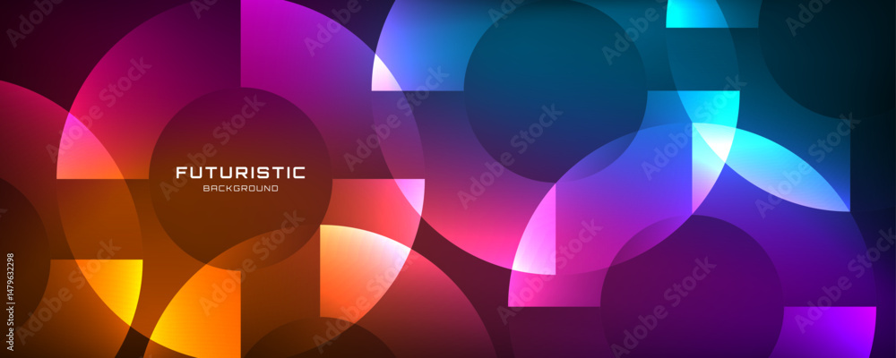 Poster 3d colorful abstract background overlap layer on dark space with circles shape effect decoration. mo