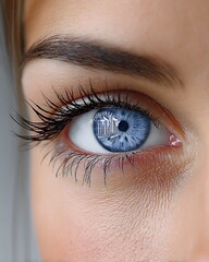 Obraz premium Detailed Close Up of a Female Blue Eye with Eyelashes