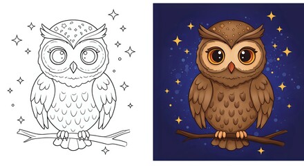 Owl on a Branch Illustration