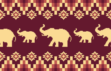 Elephant pattern. Seamless. White stripes, blue background. Ethnicity. Floral patterns, printed fabrics, pants, Lanna.	