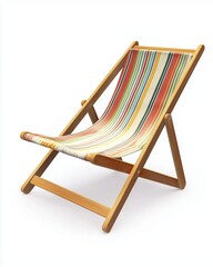 Striped Beach Lounger: A brightly striped beach lounger, a symbol of relaxation and summertime leisure. This wooden lounger with colorful fabric invites you to unwind and soak up the sun.