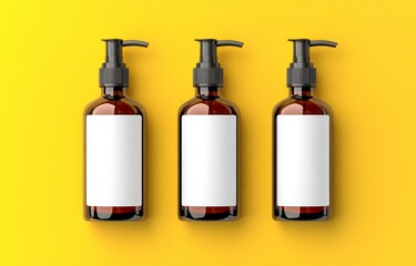 Transparent, amber, or black glass bottle mockup featuring a blank white label