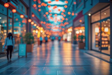 Fototapeta premium Vibrant Alley in a Contemporary Shopping Plaza with Dreamy Bokeh Ambiance