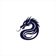 Dragon logo design vector silhouette solid white background