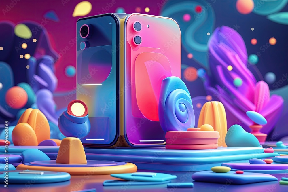 Aufkleber dynamic 3d digital devices with colorful abstract backgrounds