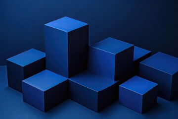 Obraz premium Dark Blue Canvas Featuring Bold Corporate Concepts and Cubic Designs