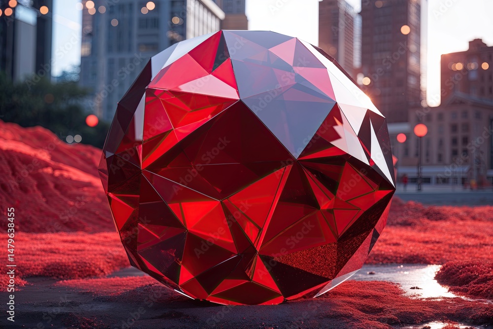 Aufkleber ruby red geometric sphere a digital exploration of global communication and innovative design