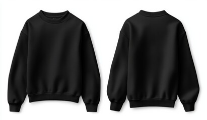 Template for a black sweater, featuring a long-sleeved sweatshirt with a clipping path and a hood, ideal for design mockups and printing, set against a white background