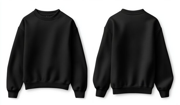 Template for a black sweater, featuring a long-sleeved sweatshirt with a clipping path and a hood, ideal for design mockups and printing, set against a white background
