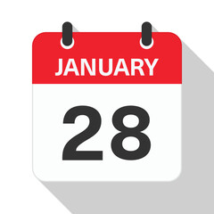 Fototapeta premium January 28 Daily Calendar. Red Theme on White Background