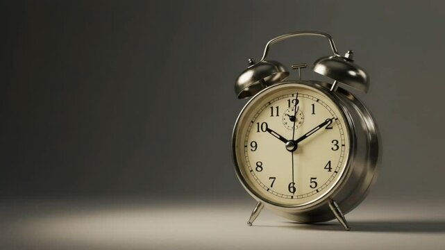 Vintage Silver Alarm Clock in Studio Lighting - Elegant Old-Fashioned Alarm Clock on Minimal Background