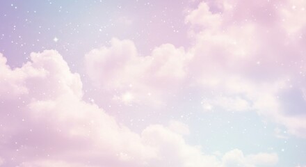 Ethereal pastel sky with clouds and shimmering stars