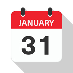 Fototapeta premium January 31 Daily Calendar. Red Theme on White Background