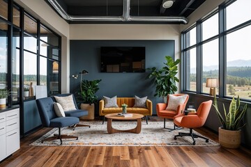 Modern Remote Work Environment with Functional Furniture and Stylish Decor