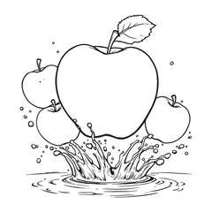 Line art apple with water splash illustration