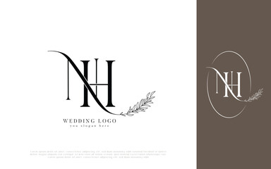 Elegant NH Monogram Wedding Logo with Floral Wreath