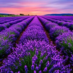 Fototapeta premium A gorgeous lavender field at sunrise. Generative AI