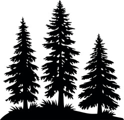Obraz premium Natural woodland vector with fir and pine tree silhouettes in black.
