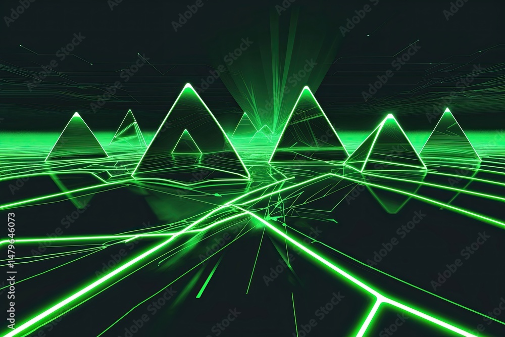 Aufkleber quantum velocity digital art showcasing clean energy innovation with pulsing lines and triangular sh