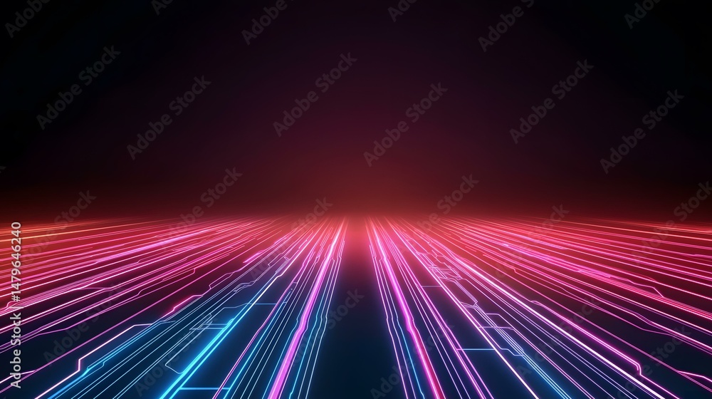 Poster the image shows a dark background with glowing pink and blue lines converging towards a vanishing po