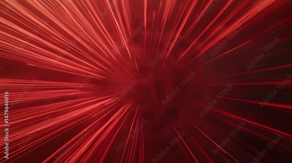 Poster the image shows a burst of red light radiating outwards from a central point, creating a starburst o