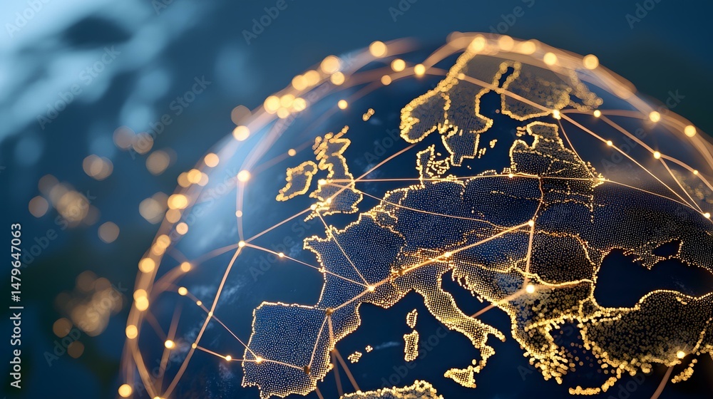 Poster the image shows a stylized representation of europe, depicted as a glowing constellation of points a