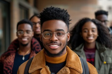 Group of black students celebrating history month on campus, showcasing pride and unity in their environment