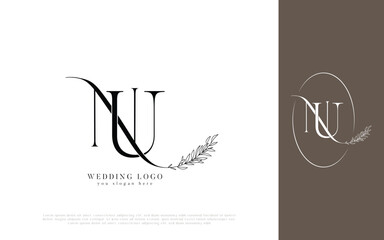 Elegant NU Monogram Wedding Logo with Floral Wreath