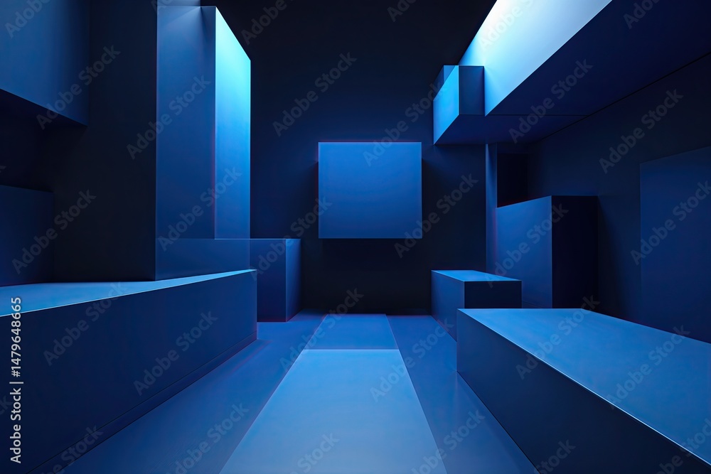 Aufkleber dynamic deep blue gradient background featuring bold corporate graphics and cube shapes