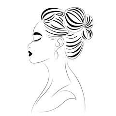 portrait beautiful elegant woman line drawing silhouette, vector