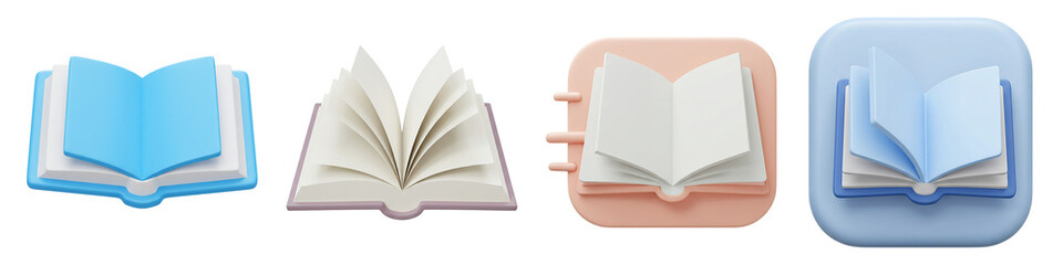 Open Book Icons – 3D Study Materials – PNG Clipart Set