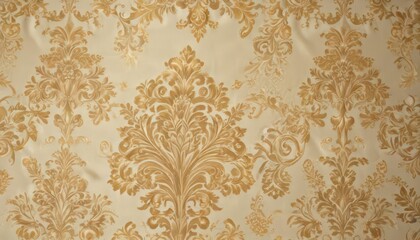 Elegant gold & cream damask fabric, intricate floral details , opulence, sophisticated