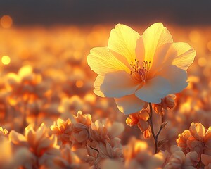 Golden flower field at dawn