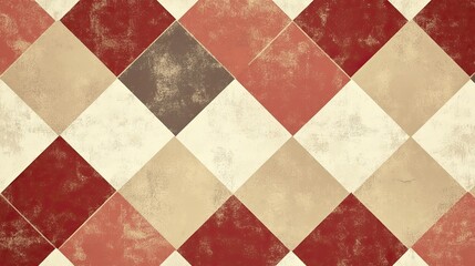 Seamless Diamond Pattern in Red and Beige. Classic Argyle Fabric Design, Geometric Wallpaper.