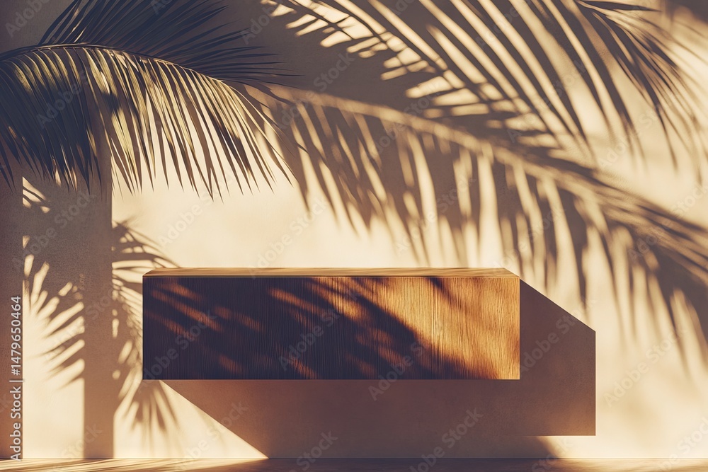 Aufkleber minimal concept mock up background featuring a card on a beige background with palm leaves shadows