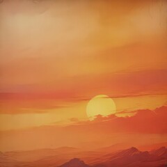 Aged paper texture, sunset hues in orange, yellow, and red, vintage aesthetic,  antique,  nature,  graphic