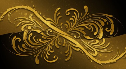 Golden Flourish Opulent swirls dance across a shadowed speckled stage an organic luxe design